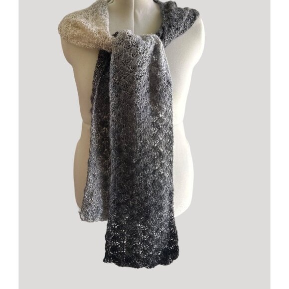 Handmade Women's Crochet Gradient Gray Scarf  Soft & Cozy Winter Accessory - Picture 1 of 4